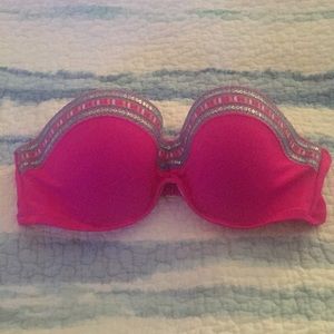 Fuscia strapless bikini top with sequins detail